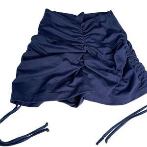Kaneta Navy Blue High-Rise Ruched Workout Shorts with Side Ties – Size S